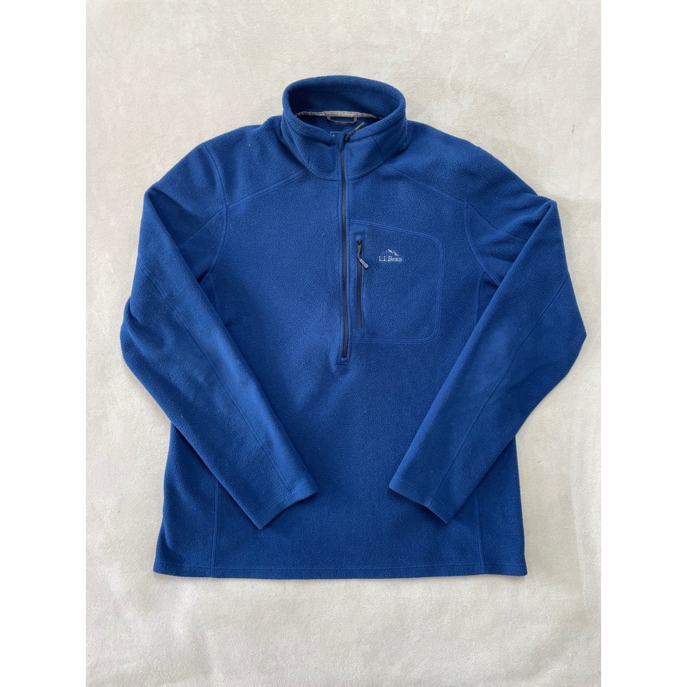 LL Bean Mens Fleece Quarter Zip Pullover Blue Slightly Fitted L Tall 505654